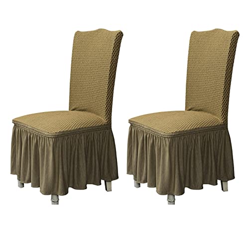 Housse de chaises extensible kaki lavable avec jupe longue plissée en polyester