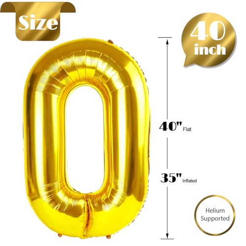Image of Gold Number Balloon 40 Inch, 0 Number Balloons, 10 20 30 40 50 Numbers Balloon Birthday Decorations, Gold Party Supplies for Women Men
