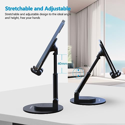 Image of YXLILI Foldable Phone Stand Adjustable Angle Height Cell Phone Holder for Desk 360 Rotating Cellphone Stand for Office Compatible with iPhone14 /13 /12 /11 Pro, Max, Mini, iPad, Tablet(4-9.7in)-Black