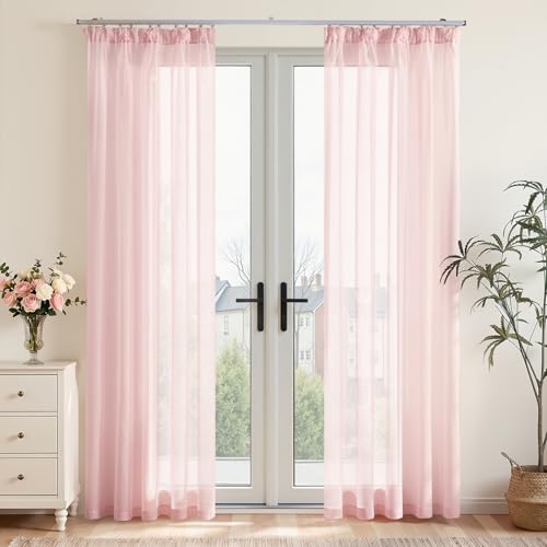 Vangao Gardinen mit kräuselband Voile Weiß Modern Vorhänge kurz 2er Set