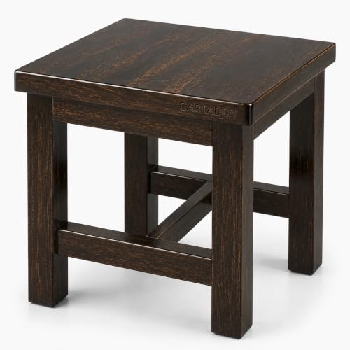 CARTADEN Wooden Ottoman Stool for Sitting, 11.5 in Solid Wood Chair Footrest Crafted Black Hand-Painted Stool for Living Room Bedroom Furniture Step Stool for Adult Toddler Children Square Corner