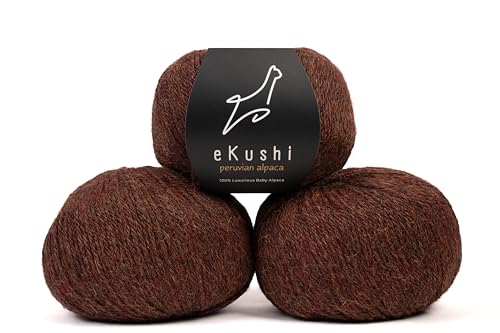 eKushi 100% Baby Alpaca Yarn for Knitting & Crocheting - Set of 3 Skeins of Premium Yarn DK - Lightweight, Hypoallergenic & Thermal Peru Made - Ideal for Delicate Projects (M811-Autumn Bark Melange)