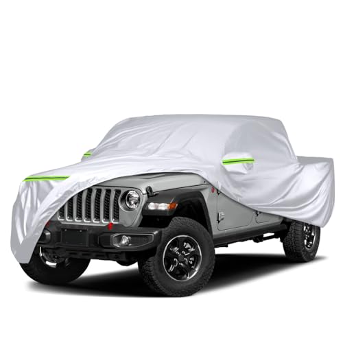 Waterproof Car Covers Replace for 2019-2025 Jeep Gladiator, 6 Layers Silver All Weather Custom-fit Car Cover with Zipper Door & Windproof Bands for Snow Rain Dust Hail Protection