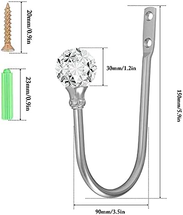 Liummrcy Curtain Holdback Wall Mounted,Metal Drapery Holdbacks Wall Mounted,Metal Curtain Holdback Decorative Drapery Tiebacks with Crystal Ball Wall Mounted Curtain Hooks 2PCS Silver