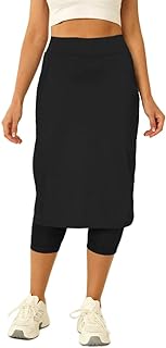 Womens Tennis Skirt with Capris Leggings Golf Knee Length Skorts Athletic Long Skirts for Women with Pockets
