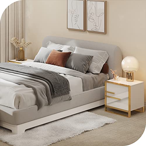 Hernest Modern Nightstand Storage Cabinet With Solid Wood 2 Drawers Sofa Bedside End Table Glam Steel Frame Accent Furniture Without Assembly For Bedroom/Living Room/Salon/Office, Left, White #TOP5