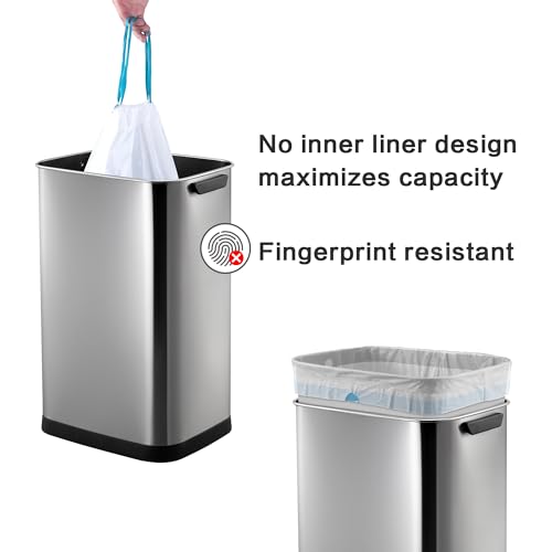Image of 13 Gallon Trash Can, Touchless Stainless Steel Kitchen Bin (Silver) | Automatic Motion Sensor Lid | 50L Fits 13 Gal Tall Kitchen Bags | Anti-Fingerprint Brushed Finish | For Home Office Bathroom