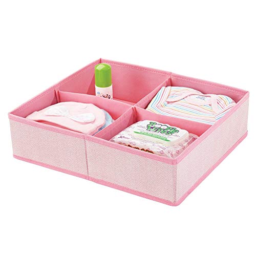 mDesign Cesta organizadora con cuatro compartimentos – Organizador para bebés grande para guardar pañales, toallitas, accesorios, etc. – Ideal organizador de juguetes – rosa