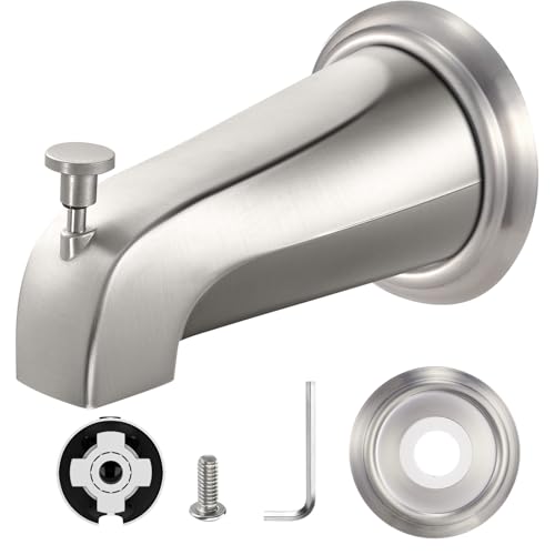 Tub Spout with Diverter, Slip-Fit Bathtub Faucet Replacement for 1-2 Copper Pipe, Includes Metal Cover Ring (Brushed Nickel)