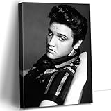 CanvasGarden Elvis Presley Canvas Wall Art, Classic Glamour Musician Portrait Vintage Poster Black and White Picture Idol Art Decor, Framed Prints for Living Room Bedroom Office Decor, 12x16Inch