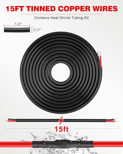 NAOEVO 12 Gauge Wire 2 Conductor Electrical Wire, 12 AWG Stranded PVC Cord, 12V Low Voltage/Tinned Copper/Flexible Cable for Automotive Wiring, Lamp Cord, Marine Cable (15FT)