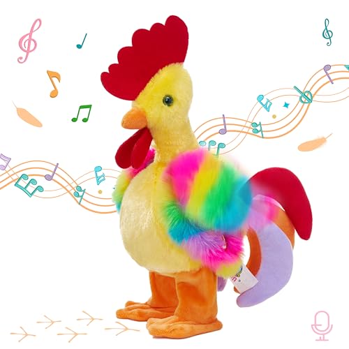 Easfan Musical Chicken Stuffed Animal Electronic Interactive Plush Toy Singing Dancing Squawking Waving Rooster Easter Birthday for Kids, Yellow,13.5”