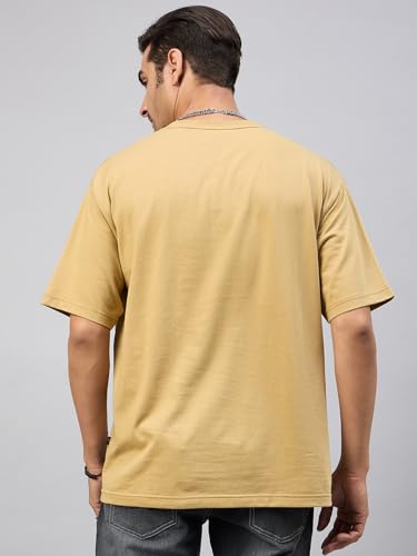 Image of Club York Men Beige Half Sleeve Embroidery Round Neck T-Shirt