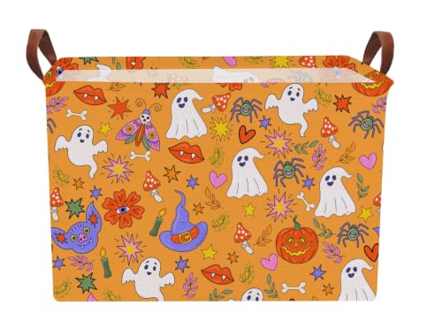 Image of NTAO Gift Storage Basket Empty for Halloween, Storage Bin with Handles, Room Decor, Book Box(Cartoon Halloween)