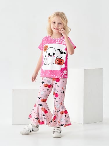 Image of Ayzozuy Kids Toddler Girl Clothes Letter Print Graphic Top + Leopard Print Flare Leg Pants 2PC Summer Clothing Set