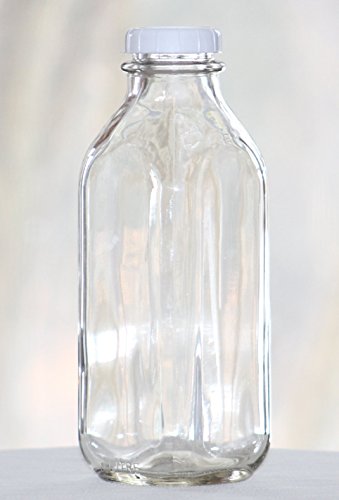 Glass Milk Bottles - USA Made 33.8 oz Jugs with Extra Lids - Set of 4