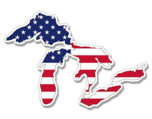 Great Lakes Shaped USA Flag Sticker (rv Travel mich Michigan mi wi American us Vinyl Decal for car Window or Laptop)