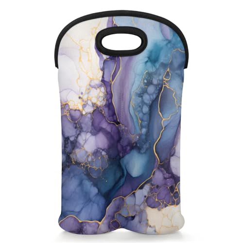 GzLeyigou 2 Bottles Marble Texture Wine Bag Sleeve Totes Marbling Surface Neoprene Protective Wine Carrier Bag for Wine,Water, Champagne, Beer, Baby Bottles,Gift 14.5 x 10 Inches