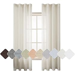 Cortinas De Tela Para Cocina Comedor MIULEE Cortinas de Lino Cruzada Visillo Color Puro Translucido de Dormitorio Moderno Decoracion Transparente para Ventana Sala Cuarto Dormitorio Comedor Cocina Salón 2 Hojas 140x245cm Crema