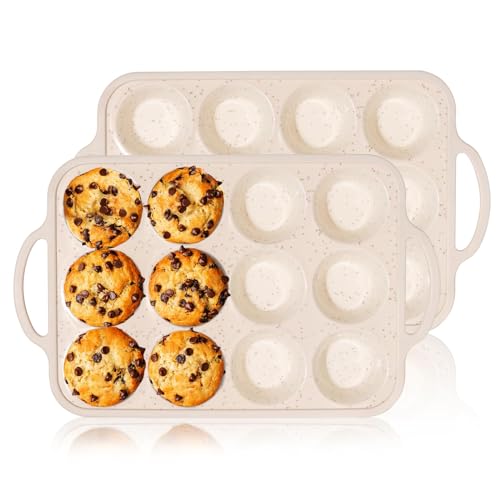 Silicone Muffin Pan – 12 Cups Muffin Baking Mold With Reinforced Stainless Steel Frame Inside, Non-stick Bakeware Durable Baking Mold Cupcake Molds,Dishwasher Safe,BPA Free