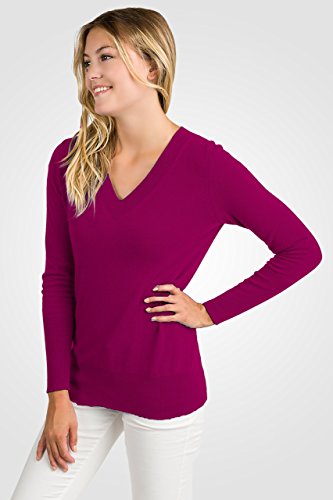 Image of JENNIE LIU Women's 100% Pure Cashmere Long Sleeve Ava V Neck Pullover Sweater