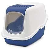 Nestor Bac à litière moderne pour chat Blanc/bleu 56 x 39 x 38,5 cm