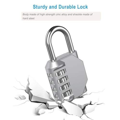 Image of AST Combination-Padlock, 4-Digit Resettable Passcode Padlock, 2 Pack, School Gym Locker, Sports Locker, Metal Portable Lock, Combo Lock for Fence, Toolbox, Gate, Case, Hasp Storage (Silver)
