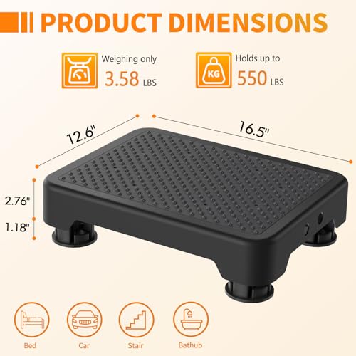 Ronlap One Step Stools for Adults, Portable Safety Step Platform for Seniors Small Plastic Bedside Step Stool Mobility Wide Step Stools Elderly Assistance for Shower Bed Car Stair Outdoor, Black-Black by Ronlap - Image 2