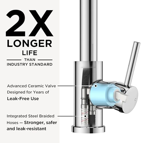 FORIOUS Kitchen Faucet with Soap Dispenser and Pull Down Sprayer, Contemporary High Arc Kitchen Sink Faucet with Deck Plate, Stainless Steel, Single Handle,for Farmhouse Laundry, Chrome by FORIOUS - Image 6