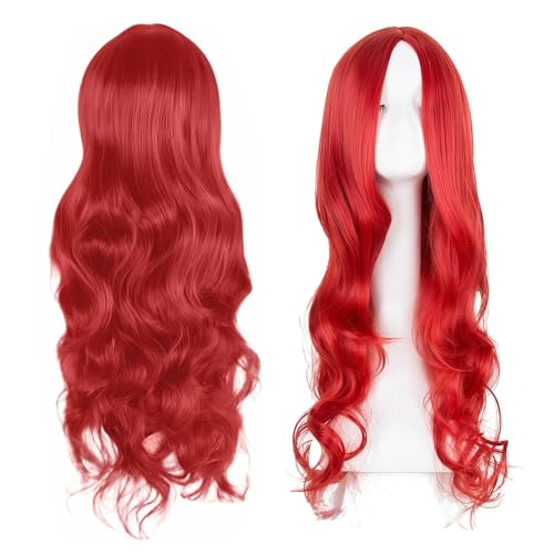 Long Red Wig Red Wigs for Women Long Wigs for Women 28 Inch/70 cm Charming Curly Full Hair Synthetic Wig for Girls Cosplay Party Daily Use