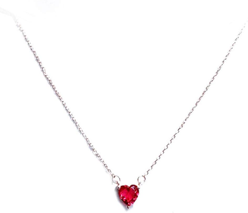 KaFu Tiny Heart Necklace Sterling Silver Delicate Love Heart Collar Necklace Dainty Collarbone Necklace Crystal Peach Heart Necklace Pendant