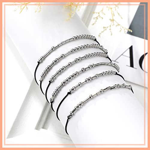 Batiyeer 6 Pcs Inspirational Morse Code Bracelet Gift for Women Silver Beads Bracelet Jewelry Encouragement Funny Birthday Gifts for Her Friend Sister4
