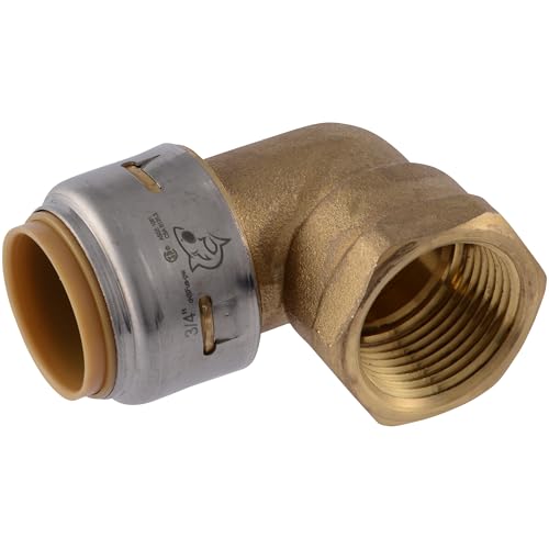 SharkBite Max 90 Degree Female Adapter Elbow, 3/4 Inch Push-to-Connect x 3/4 Inch FNPT, Brass Plumbing Fitting, UR314A