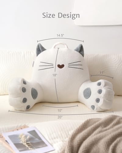 Image of Blissful Diary Kitty Reading Pillow for Kids /Teens /Adults, Back Pillow for Sitting Up in Bed with Shredded Memory Foam, Bed Rest Pillow with Arms, Back Support Pillow