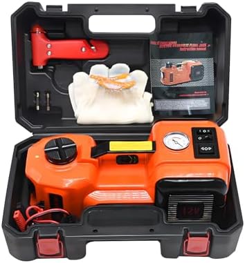 VibeHaven Electric Car Jack Kit - 5 Ton/11023 LBS 12V Hydraulic Jack Lift with Tire Inflator Pump & LED Light - 2-in-1 Kit for SUV, Truck, Sedan Tire Changes & Repairs