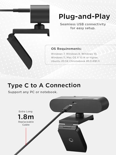 Image of Lenovo Performance FHD Webcam, 1080p FHD, USB-C,Log-on with Windows Hello, Dual Microphones, 95 Degree Lens and 4X Digital Zoom, Sliding Privacy Shutter, Black
