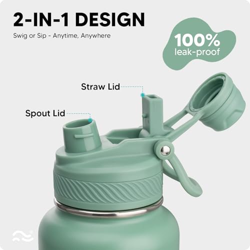 Image of Swigina [2-IN-1 LID] Insulated Water Bottle with Silicone Boot (36hrs Cold /18hrs Hot) - DIY Stickers, Leakproof, BPA Free, 40 oz
