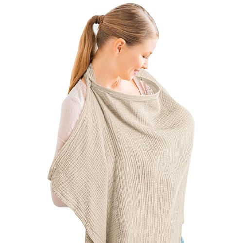 Image of Konssy Muslin Nursing Cover for Baby Breastfeeding, Breathable 100% Cotton Breastfeeding Cover with Rigid Hoop for Mother Nursing Apron, Multi-use Carseat Canopy (Summer Wheat)