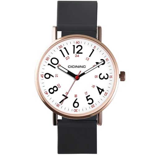 Image of Watch with Second Hand Nursing for Women, Analog Watches for Nurses, 12 /24 Hour Military Time, Easy Read Dial, Colorful Silicone Band