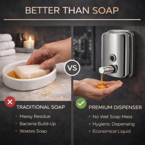 Image of Veer Stainless Steel Liquid Soap Dispenser Wall Mounted for Bathroom & Wash Basin | Handwash Bottle Holder, Shampoo & Sanitizer Dispenser for Kitchen, Toilet & Shower (Chrome, 800 ML)