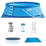 Intex 15ft x 48in Easy Set Above Ground Inflatable Ring Top Swimming Pool with Filter Catridge Pump and Solar Cover