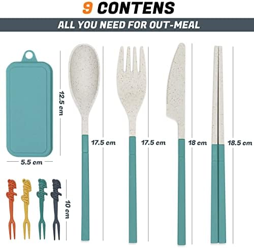 Travel Cutlery Set with Case, Detachable & Portable Flatware Reusable Plastic Spoon Forks Knife Chopsticks Pocket Sized Camping Utensil Set | Perfect Match for Daily Use or Outdoor Dining-Green