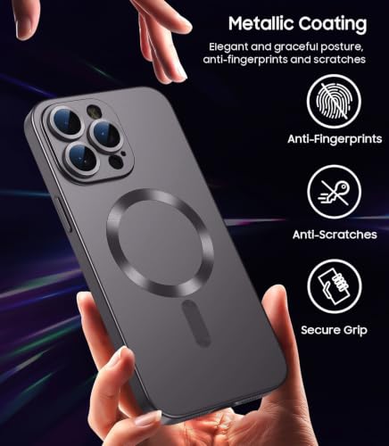 Image of DIZORO Magnetic Case for iPhone 13 Pro Max Cover [Compatible with MagSafe][Built-in Camera Lens Protector] Slim Soft Silicone Bumper Shockproof Metallic Luster Back Cover Phone Cases (Grey)
