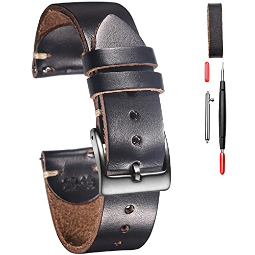 Image of hemsut h Leather Watch Bands for Men, Horween Quick Release Leather Watch Strap Vintage Watch Replacement Wrap of 18mm, 20mm, 22mm