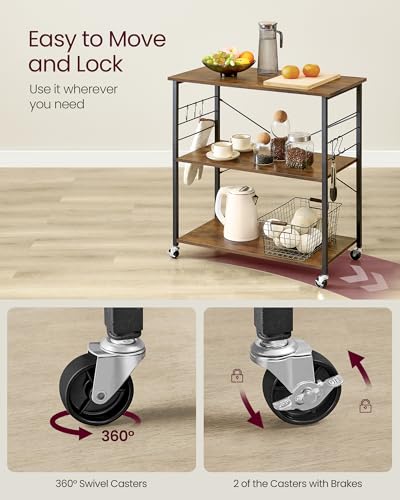 image for VASAGLE Kitchen Shelf on Wheels, Serving Cart with 3 Shelves, Kitchen 