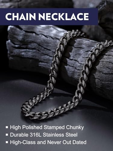 Bandmax Stainless Steel/Gold/Black Diamond Cut Miami Cuban Necklaces for Men 6MM/10MM/14MM Chunky Diamond Cut Curb Link Chain Necklace Hip Hop Rapper Biker Chains Jewelry3