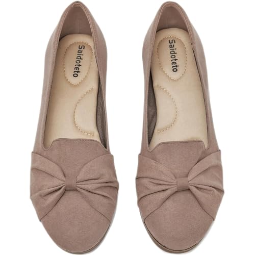 Saidoteto Women's Ballet Flats, Comfortable Round Toe Slip On Flat Shoes Classic Suede Office Dress Shoes for Work