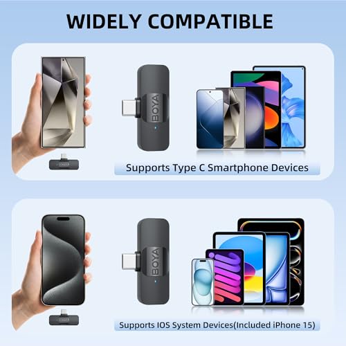 Image of BOYA Wireless Lavalier Microphone for Android USB C Smartphone Tablet External Mini Lapel Type C Microphone for Cell Phone Clip-On Mic for Video Recording Podcast YouTube Live Streaming (Black1)