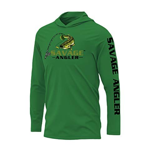 Men’s Bass Angler Long Sleeve Quick Drying Performance Hoodie Shirt with UPF 50+ Maximum Sun Protection