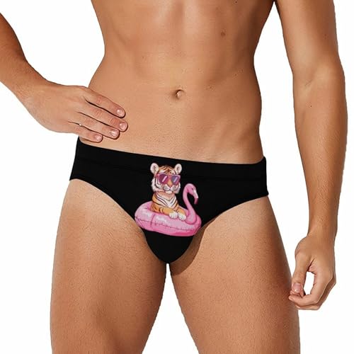 Tiger Flamingos Swimming Ring Men's Swimsuit Bikini Briefs Swim Underwear Stretchy Swimwear